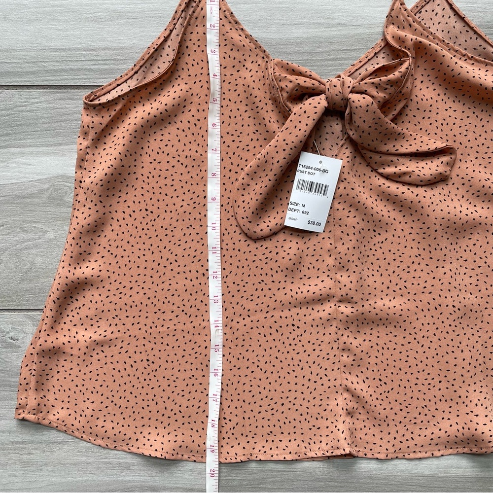 LUSH Rust Dot Camisole Top with Adjustable Spaghetti Straps & Bow in Back-Size M - Picture 7 of 11
